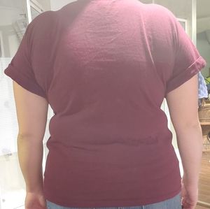 Forever 21 Tops - Dark red t-shirt with black shoe lace detail Forever 21 Tops - Dark red t-shirt with black shoe lace detail